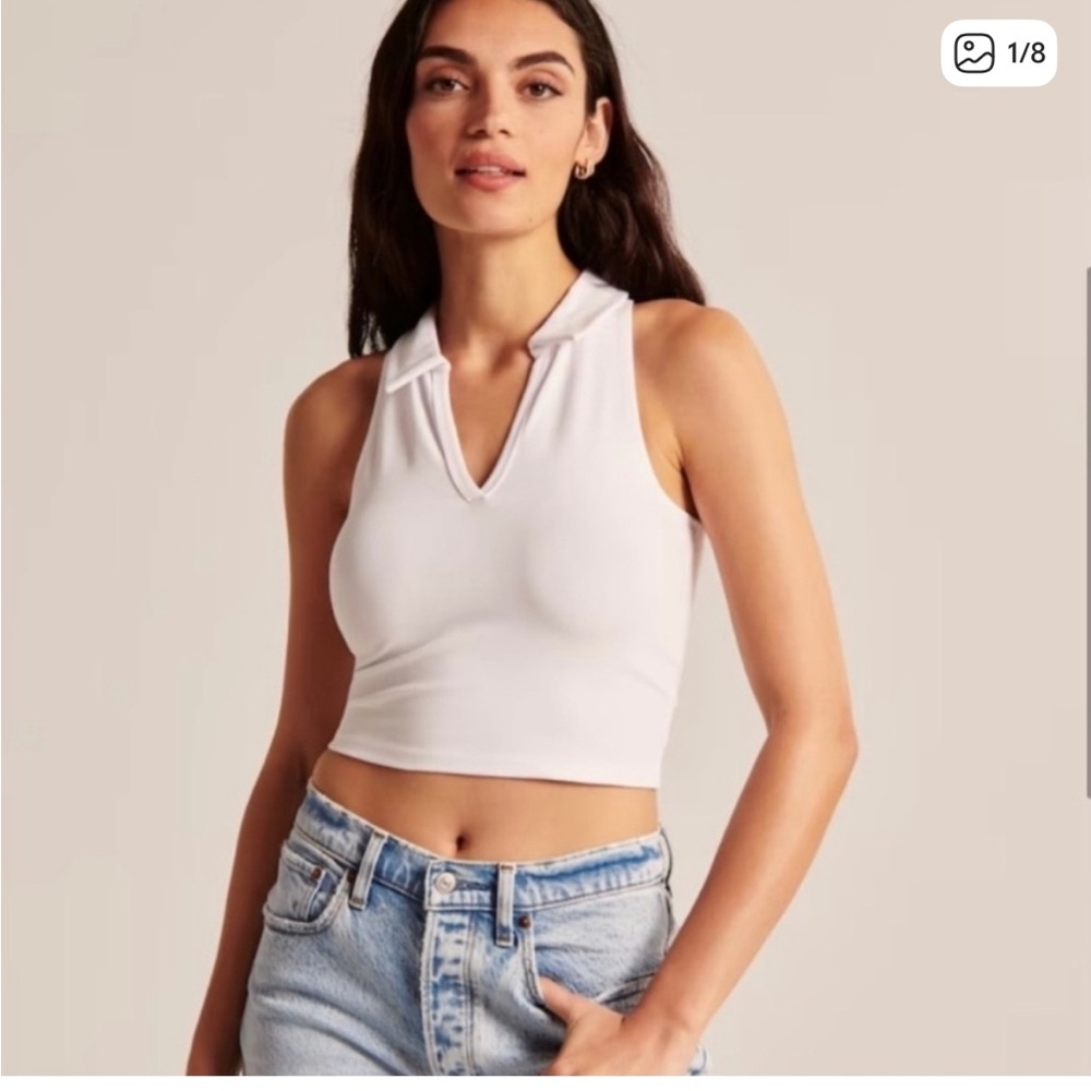 Abercrombie & Fitch White Collared Crop Top